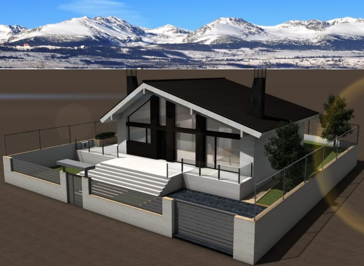 Render del primer proyecto del estudio con cubierta a dos aguas